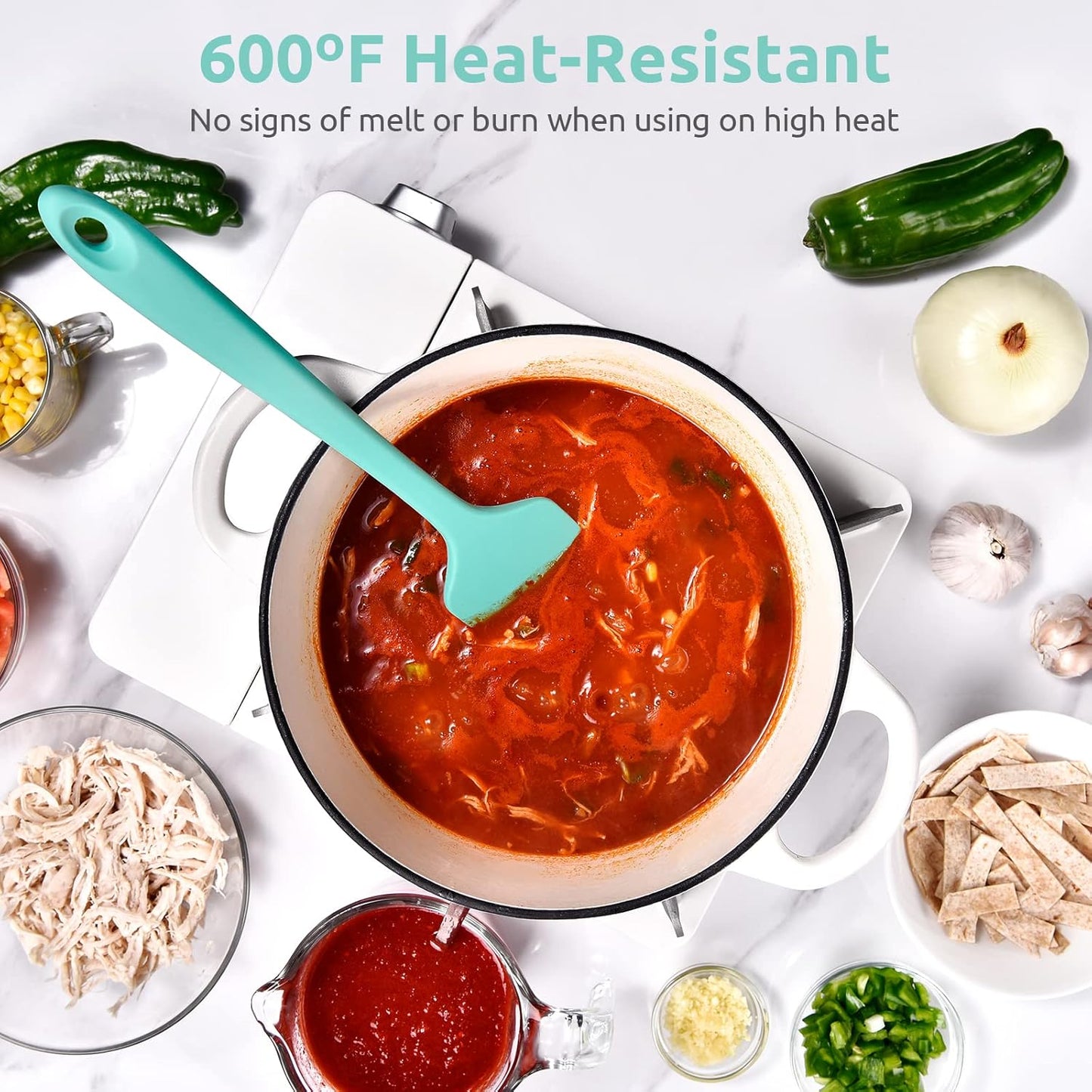 14in Extra Large Silicone Spatula: U-Taste 600ºF Heat Resistant Flexible Silicon Mixing Stirring Cooking Scraping Baking Bowl Scraper Seamless Spreader for Kitchen Nonstick Cookware (Aqua Sky)