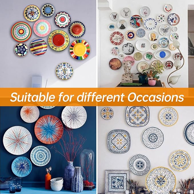 Bilillo 14 Pcs Plate Hangers for Wall - 6/8/10/12/14 Inch Invisible Plates Hanger, Stainless Steel Plate Holders with 14 Pieces Wall Hooks for 5.5 to 15.5 Inch Decorative Plates and Arts (Silver)