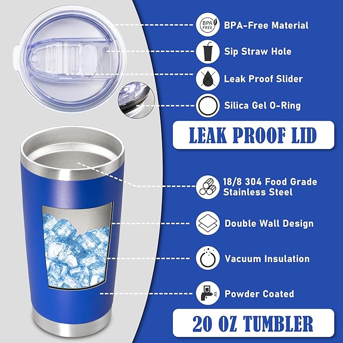 20 oz Tumbler Coffee Travel Tumblers Bulk with Lid Stainless Steel Double Wall Vacuum Insulated Mug Powder Coated Cups fit Car Cupholder for Hot and Cold - Dark Blue, 4Pack