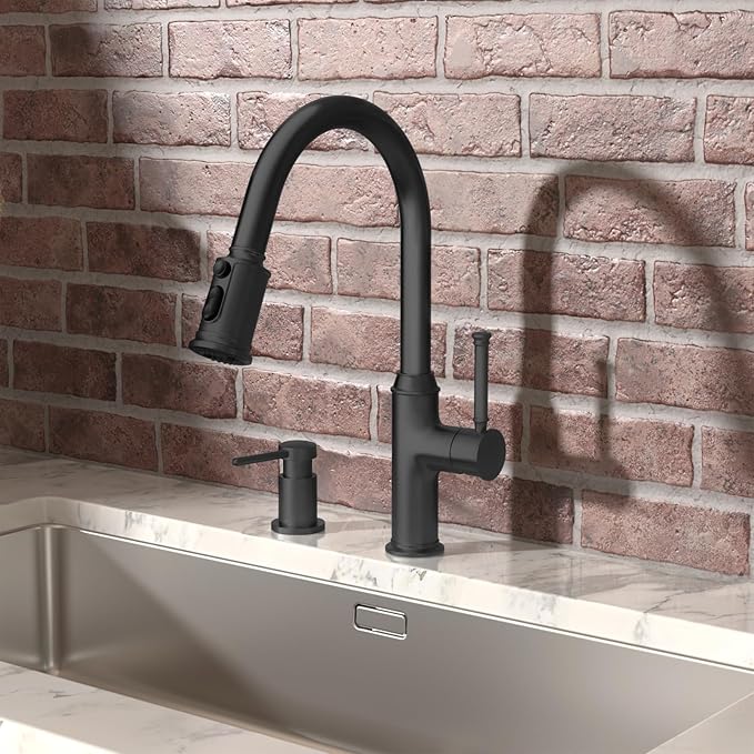 Lava Odoro Black Soap Dispenser for Kitchen Sink, Modern Brass Built in Countertop Pump Dispenser with 18 Oz Refillable Bottle, Kitchen Soap and Lotion Dispenser Spot-Free, Matte Black, KSD-21