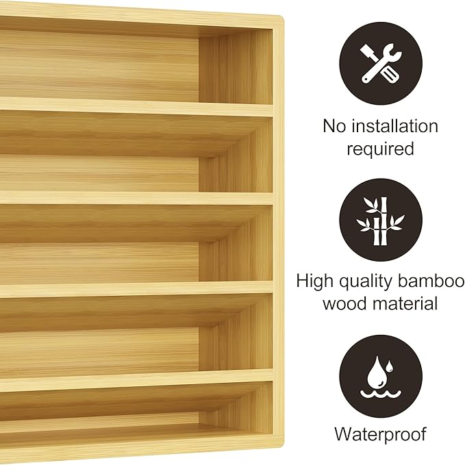 Orimade 4 Tier Spice Rack Organizer for Cabinet, Freestanding Bamboo Seasoning Rack for Countertop, Cupboard, Pantry, Kitchen, 13.18 x 4.13 x 12.2 inches(Spice Jars Not Included)