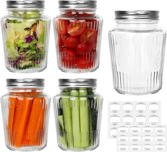 Cehomi Glass Mason Jars with Lids - 16 oz Vintage Canning Jars, Pickling Jars for Jelly, Jam, Honey, Pickles, Spice, Essential Preserver for Home Storage and Gifting 4 Pack