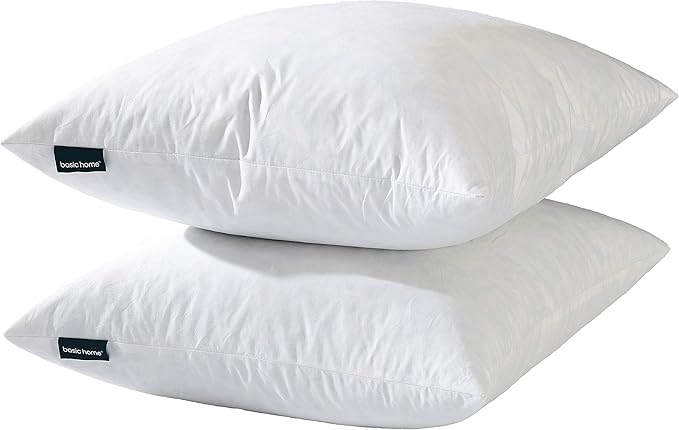 18x18 Decorative Throw Pillow Inserts-Down Feather Pillow Inserts-Square-Cotton Fabric-Set of 2-White.