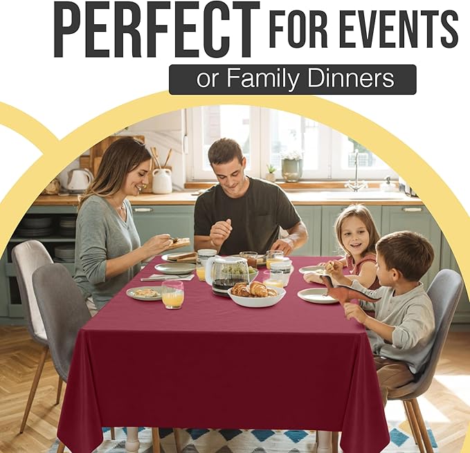 Exquisite 66% Thicker Premium Plastic Table Cloth Rectangle Table Cover 0.5 Mil 12 Pack Burgundy Table Cloth 54 Inch x 108 Inch Disposable Tablecloth Won't Tear Easily Like Cheap Thin Brands