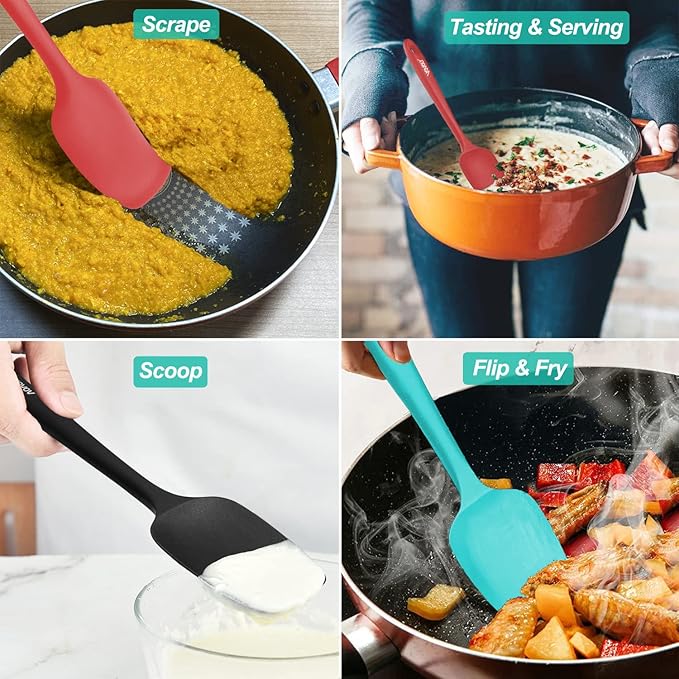 Silicone Spatula Set, Heat Resistant Rubber Spoon Spatula with Seamless One Piece Design, Non-Stick Spoonula, Flexible Scrapers Baking Mixing Tool,3 Pack, Multi-color