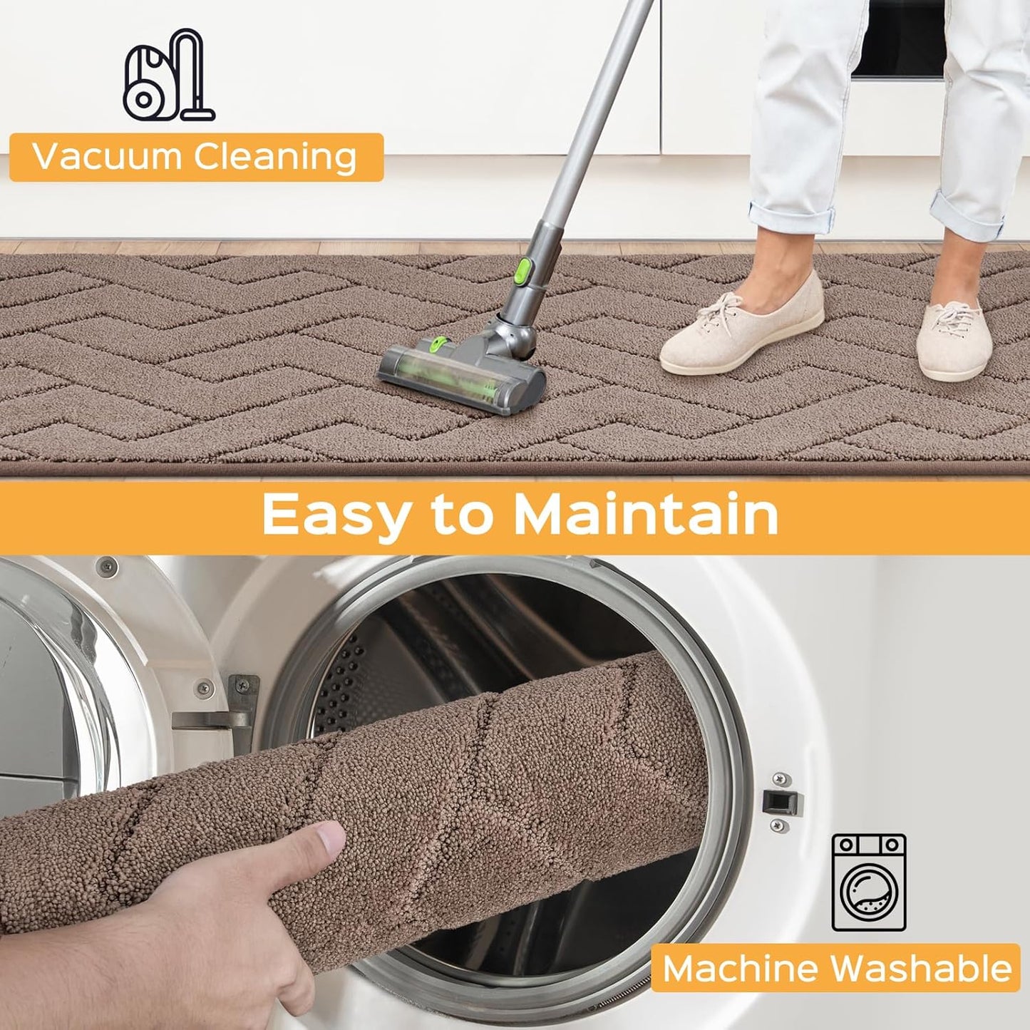 Machine Washable Kitchen Rugs 24" x 36", Non-Slip Kitchen Runner Rugs Mats for Floor, Absorbent Comfort Standing Mats for Kitchen, Sink, Laundry and Hallway, Grayish Brown