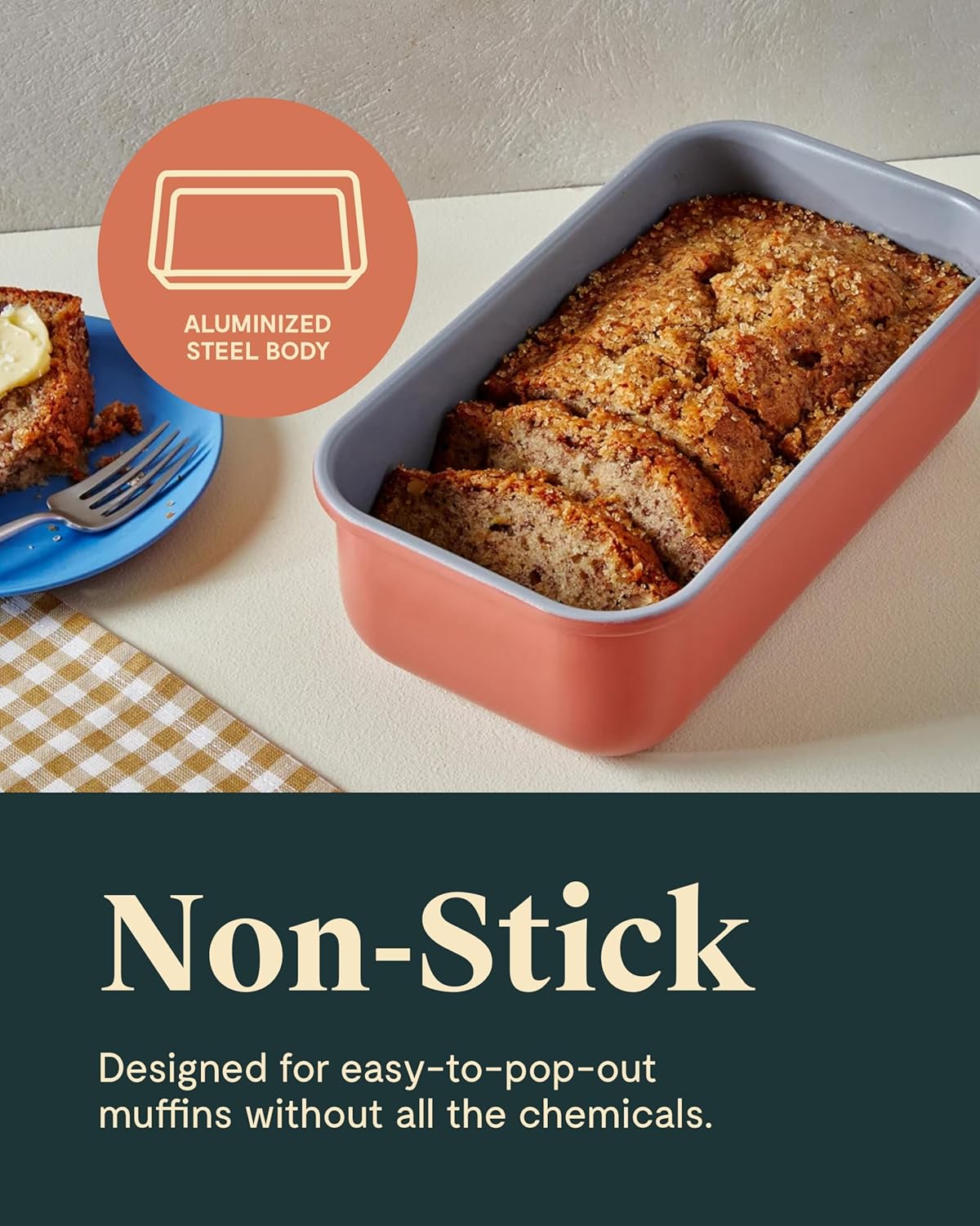 Caraway Non-Stick Ceramic 1 lb Loaf Pan Duo - Naturally Slick Ceramic Coating - Non-Toxic, PTFE & PFOA Free - Perfect for Pound Cakes, Breads, & More - Gray