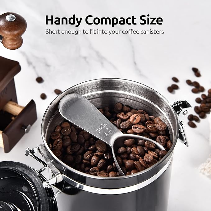 18/8 Stainless Steel Coffee Scoop: U-Taste 2 Tablespoon Metal Measuring Spoon Set of 2, Short Handled Measure Scooper for Ground Coffee, Bean, Espresso, Powder, for Canister (Silver, 2Tbsp/30ml)