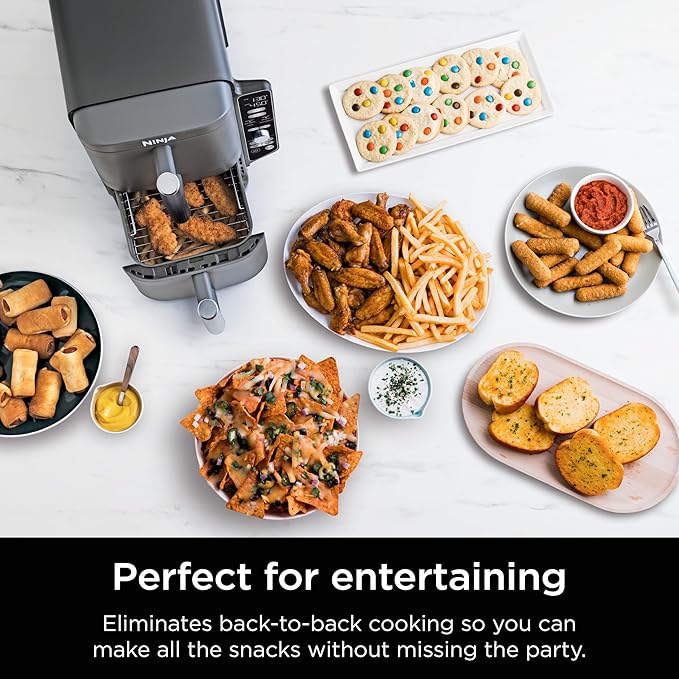 Ninja Air Fryer, 10QT DoubleStack XL 2-Basket, Compact Design, Cooks 5lb Whole Chicken, Feeds Up to 8 People, 6-in-1 Air Fryer, Roast, Bake & More, Easy to Clean, Dishwasher Safe Parts, Grey, SL401