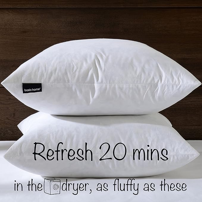 18x18 Decorative Throw Pillow Inserts-Down Feather Pillow Inserts-Square-Cotton Fabric-Set of 2-White.