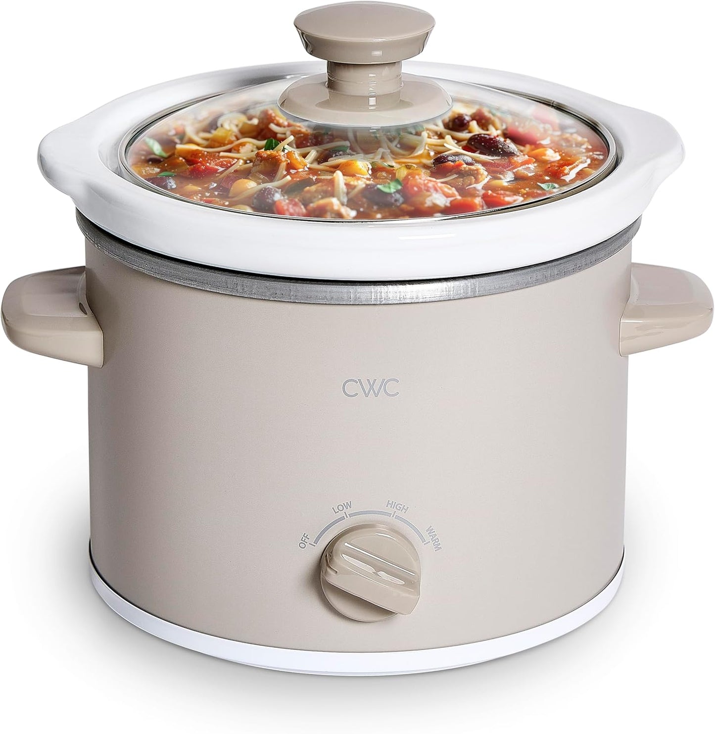 COOK WITH COLOR 2QT Mini Electric Round Slow Cooker - Adjustable Settings, Removable Stoneware Pot, Tempered Glass Lid, Dishwasher Safe, Cool-Touch Side Handles, Sand