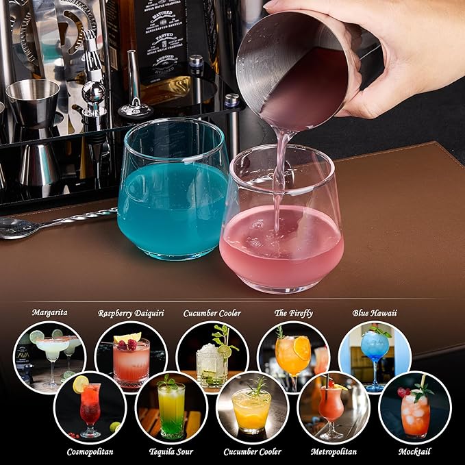 Cocktail Shaker Set Bartender Kit : 15-Piece Bar Tool Set with Acrylic Stand Bars Set with All Practical Bar Accessories, for Drink Mixing, Bar, Home, Lounge & Party, Silver