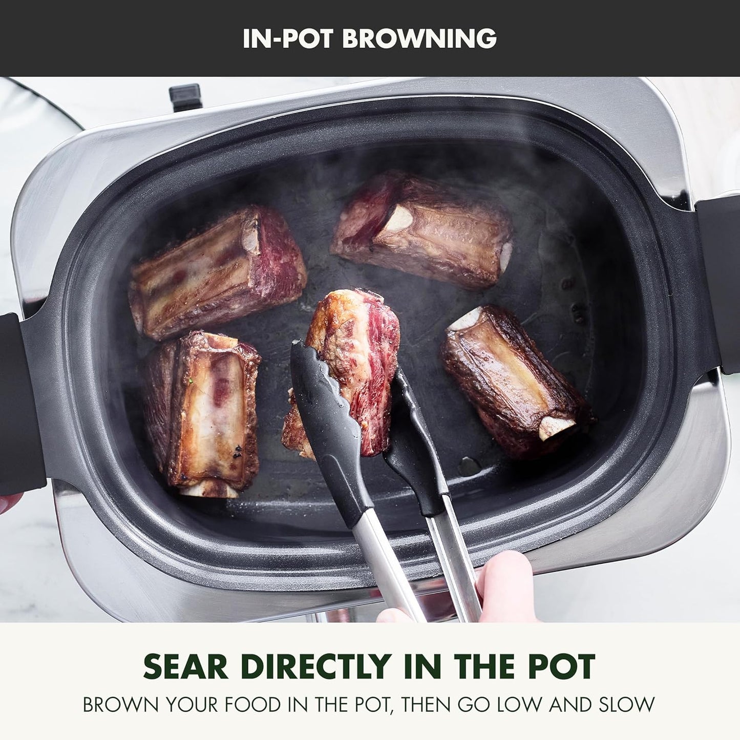 GreenPan Elite 14-in-1 Programmable 6QT Electric Slow Cooker, Dishwasher Safe Lid & Removable Crock, PFAS-Free Healthy Ceramic Nonstick Multi-Cooker, Sear, Sauté, Brown, Steam Basket, Roast, Black