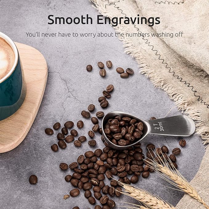 Coffee Scoop: U-Taste 18/8 Stainless Steel Measuring Coffee Scoop 2 tablespoon, Short Handled Measure Scooper for Ground Coffee, Bean in Canister (Silver, 2Tbsp/30ml)