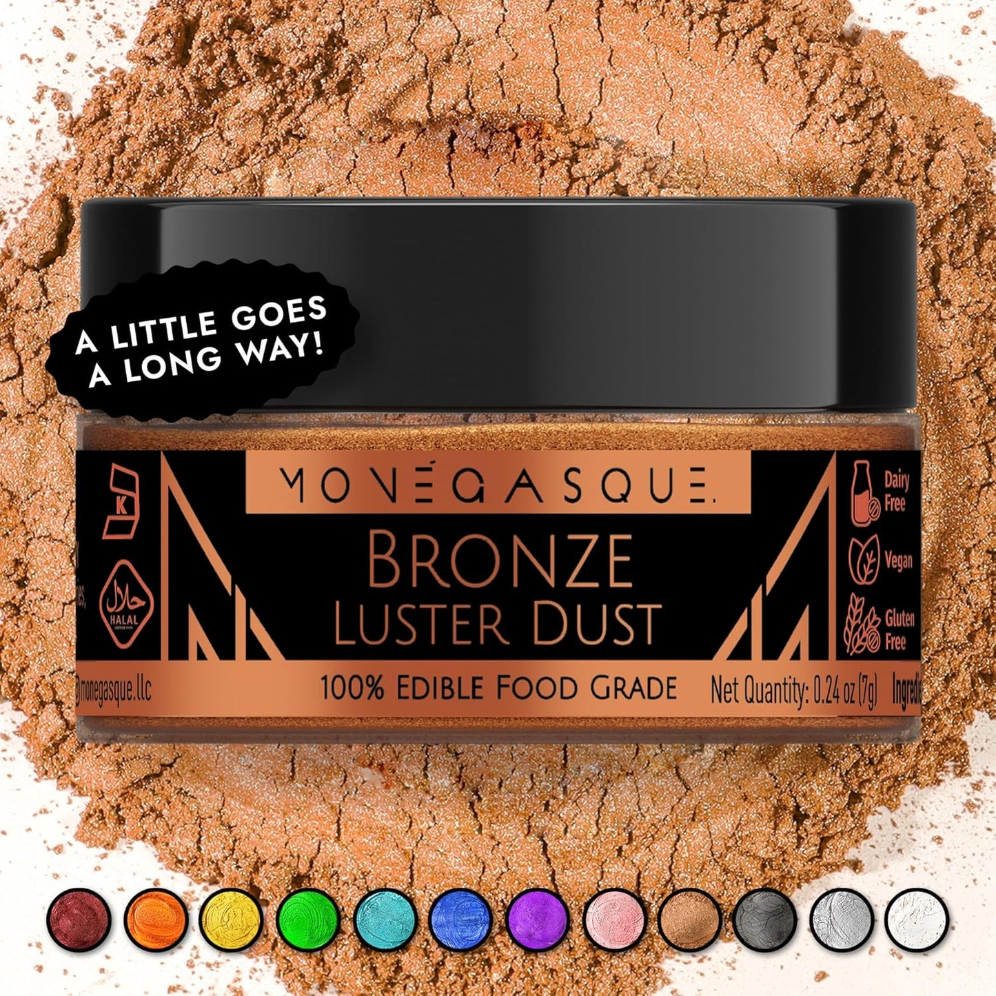 MONÉGASQUE Bronze Edible Glitter for Drinks 7g – Copper Edible Glitter for Cakes & Cocktails – Luster Dust for Drinks, Cocktail, & Chocolate – Drink Shimmering Bronze – Cake Decorations Sprinkles