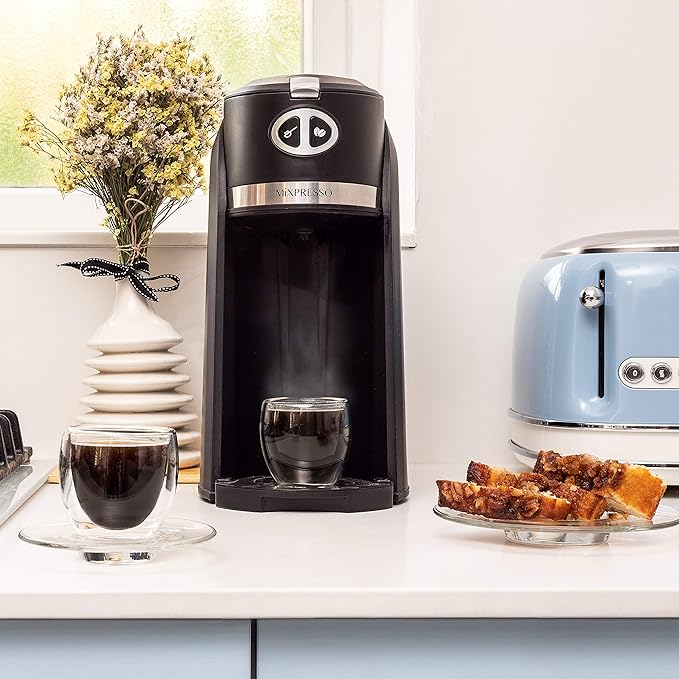 Mixpresso 2 in 1 Grind & Brew Automatic Personal Coffee Maker, Automatic Single Serve Coffee Maker with Grinder Built-In and 14oz Travel Mug, Auto Shut Off Function,Black Travel Coffee Maker