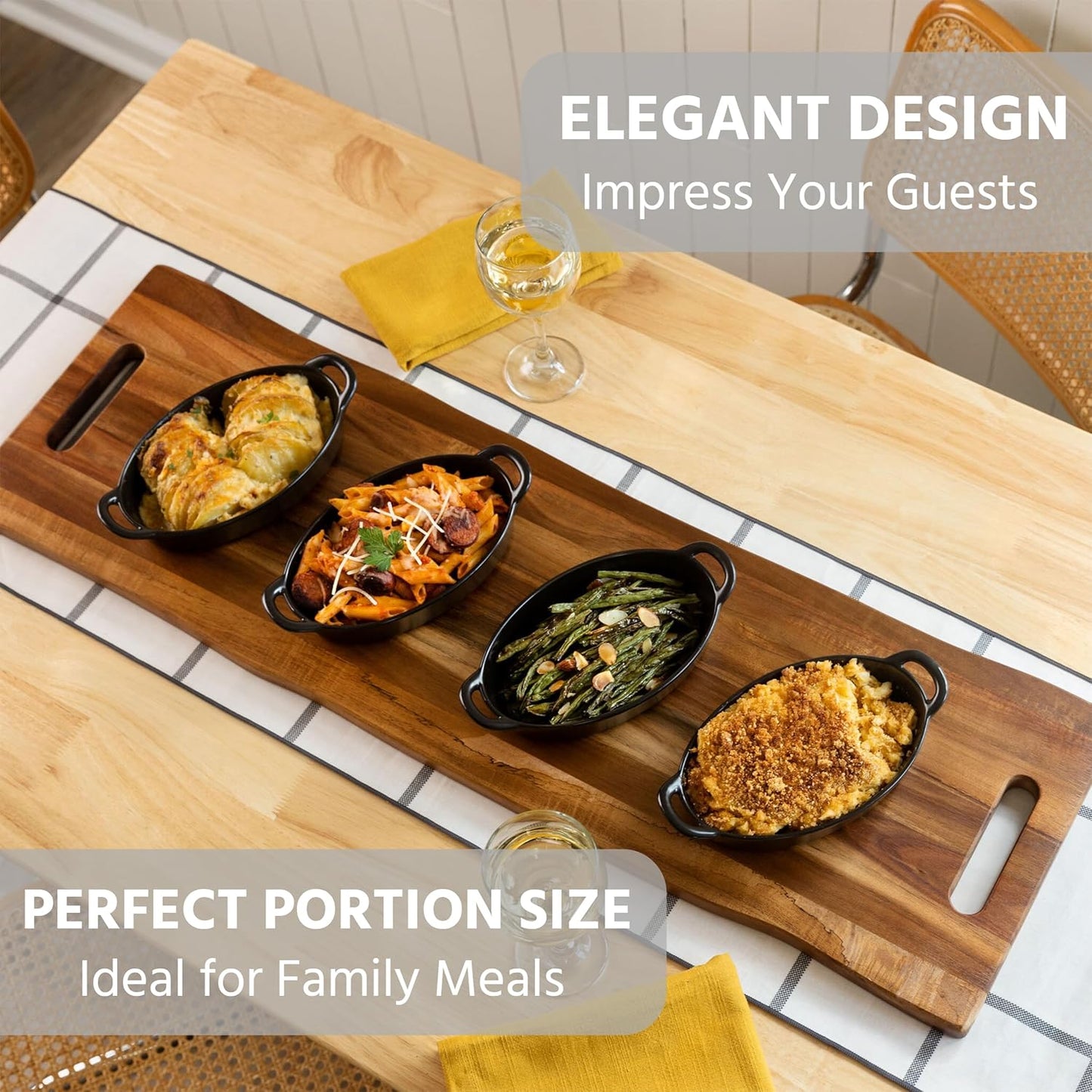Oval Au Gratin Baking Dishes for Oven Safe and Microwave Cooking and Baking, 4 Pc. Set, Heat Resistant Ceramic with Handles for Serving, Small Mini Casserole Dish, 8" x 5", 16 oz, Matte Black