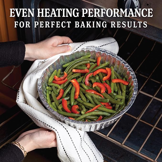 PLASTICPRO 10'' Inch Round Tin Foil Pans Disposable Aluminum, Extra Deep Freezer & Oven Safe - For Baking, Cooking, Storage, Roasting, & Reheating, Pack of 10