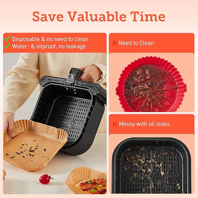 COSORI Small Air Fryer Oven 2.1 Qt, 4-in-1 Mini Airfryer, Bake, Roast, Reheat, Space-saving & Low-noise, Nonstick & Air Fryer Liners, 100 PCS Square Disposable Paper Liners, Non-Stick
