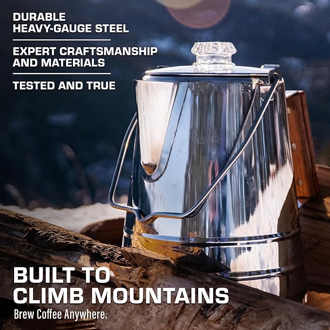 COLETTI Butte Coffee Percolator Camping — Percolator Coffee Pot, NO Aluminum or Plastic [14 Cup]