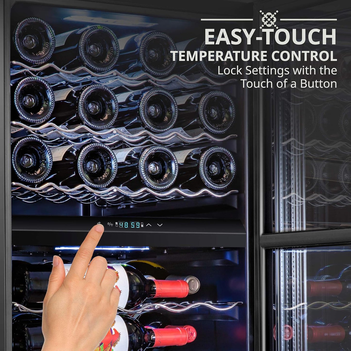 Ivation 43 Bottle Dual Zone Wine Cooler Refrigerator w/Lock | Large Freestanding Wine Cellar For Red, White, Champagne & Sparkling Wine | 41f-64f Digital Temperature Control Fridge Glass Door Black