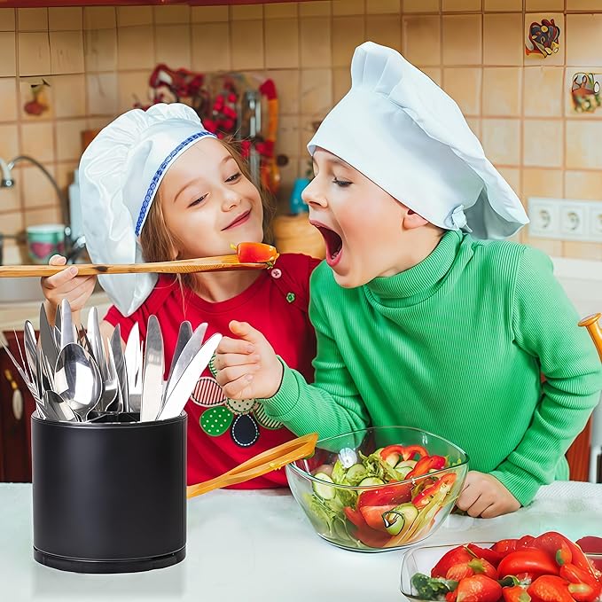 Utensil Holder,360°Rotating Kitchen Utensil Holder For Counter,Cooking Silverware Organizer Stainless Steel Caddy Flatware Spoon Spatula Tool Cutlery Container