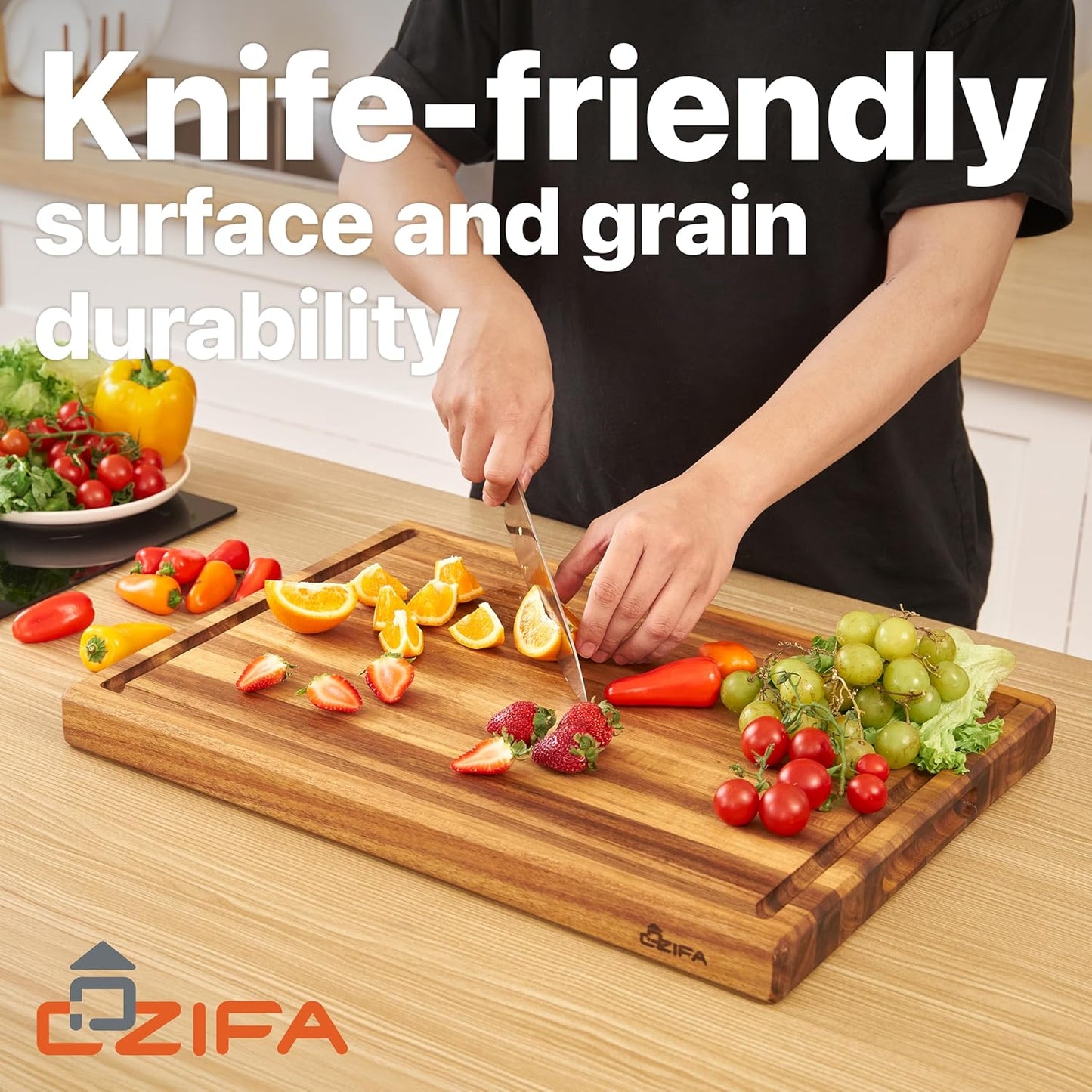 COZIFA- Large Cutting Board Wood Acacia - 20x15 x1.6inches Thick Wooden Cutting Boards for Kitchen with Juice Groove - Wooden Chopping Boards for Kitchen Housewarming Gift Box, Natural Oil Wax Finish