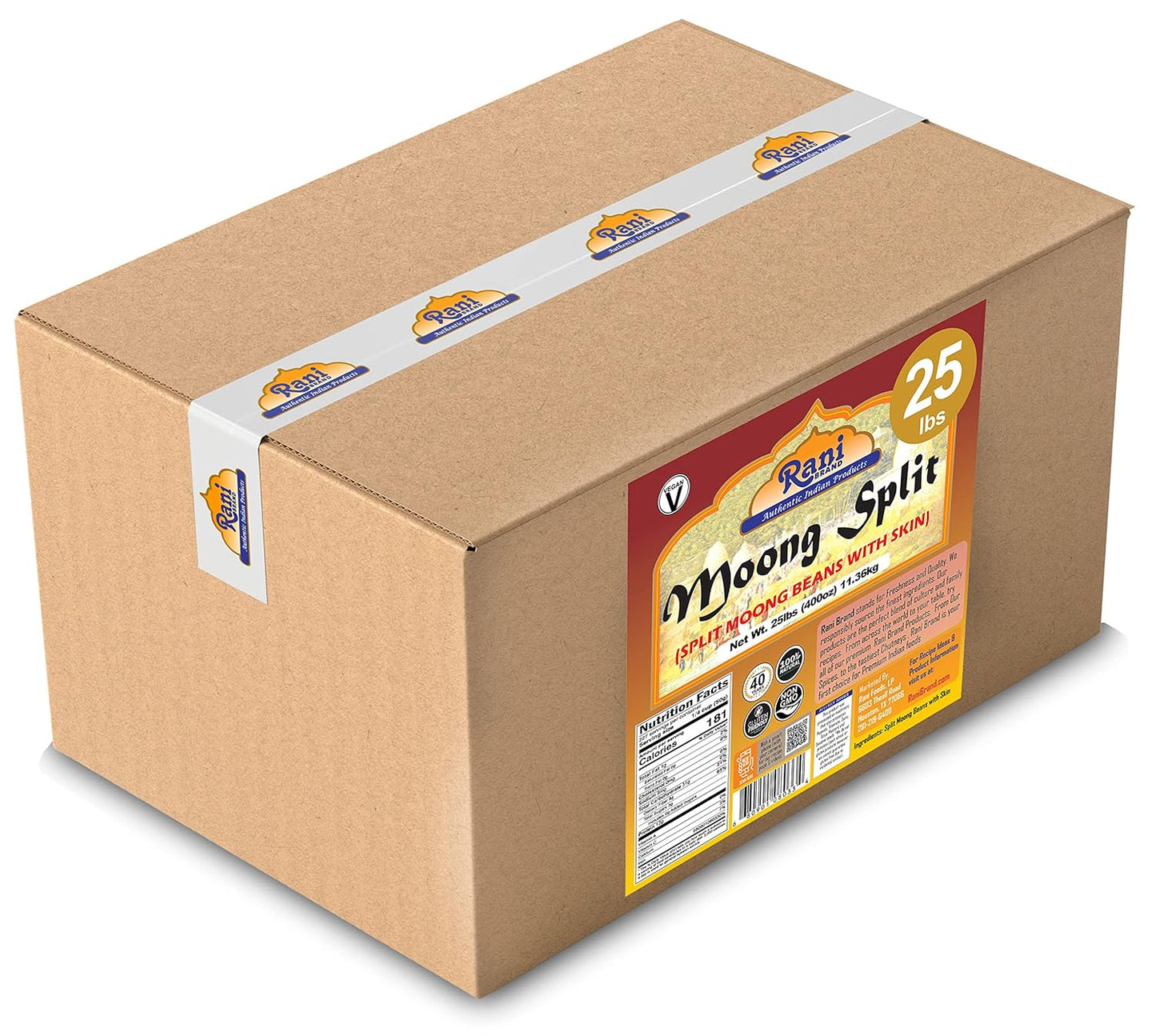 Rani Moong Split (Split Mung Beans with Skin) Lentils Indian 400oz (25lbs) 11.36kg Bulk Box ~ All Natural | Gluten Friendly | Non-GMO | Kosher | Vegan | Indian Origin