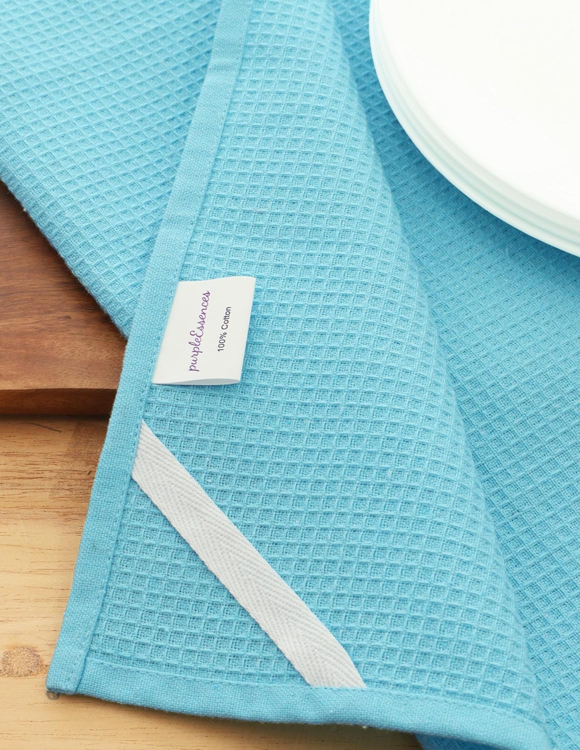 PurpleEssences Waffle Weave Kitchen Towel, 100% Cotton - 15 x 25 Inches, with Hanging Loop Ultra Soft Absorbent Quick Drying Dish Cloth, Tea and Hand Towels, 4 Pack - Spring Summer - Aqua Blue