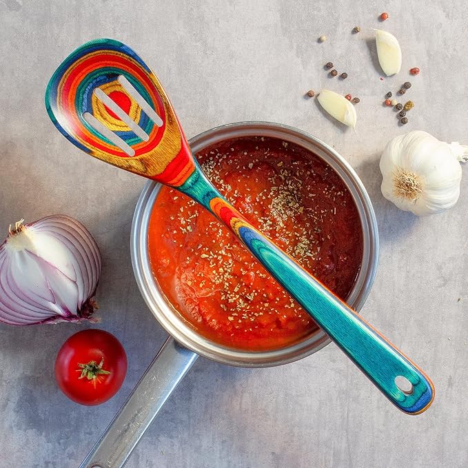 Totally Bamboo Baltique Montego Bay Collection 12-1/2" Wooden Slotted Cooking Spoon, Safe for Nonstick