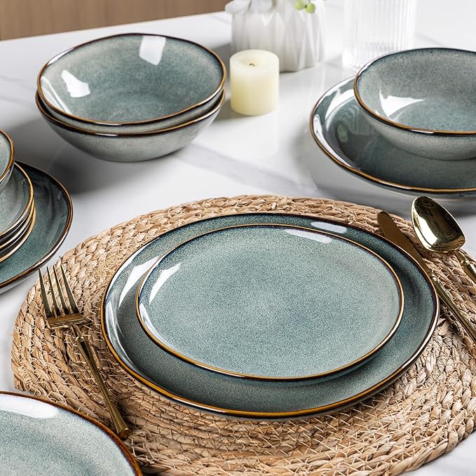 AmorArc Ceramic Dinnerware Sets,Handmade Reactive Glaze Stoneware Plates and Bowls Sets,Highly Scratch Resistant | Dishwasher & Microwave Safe Dishes Set,Service for 6 (18pc)