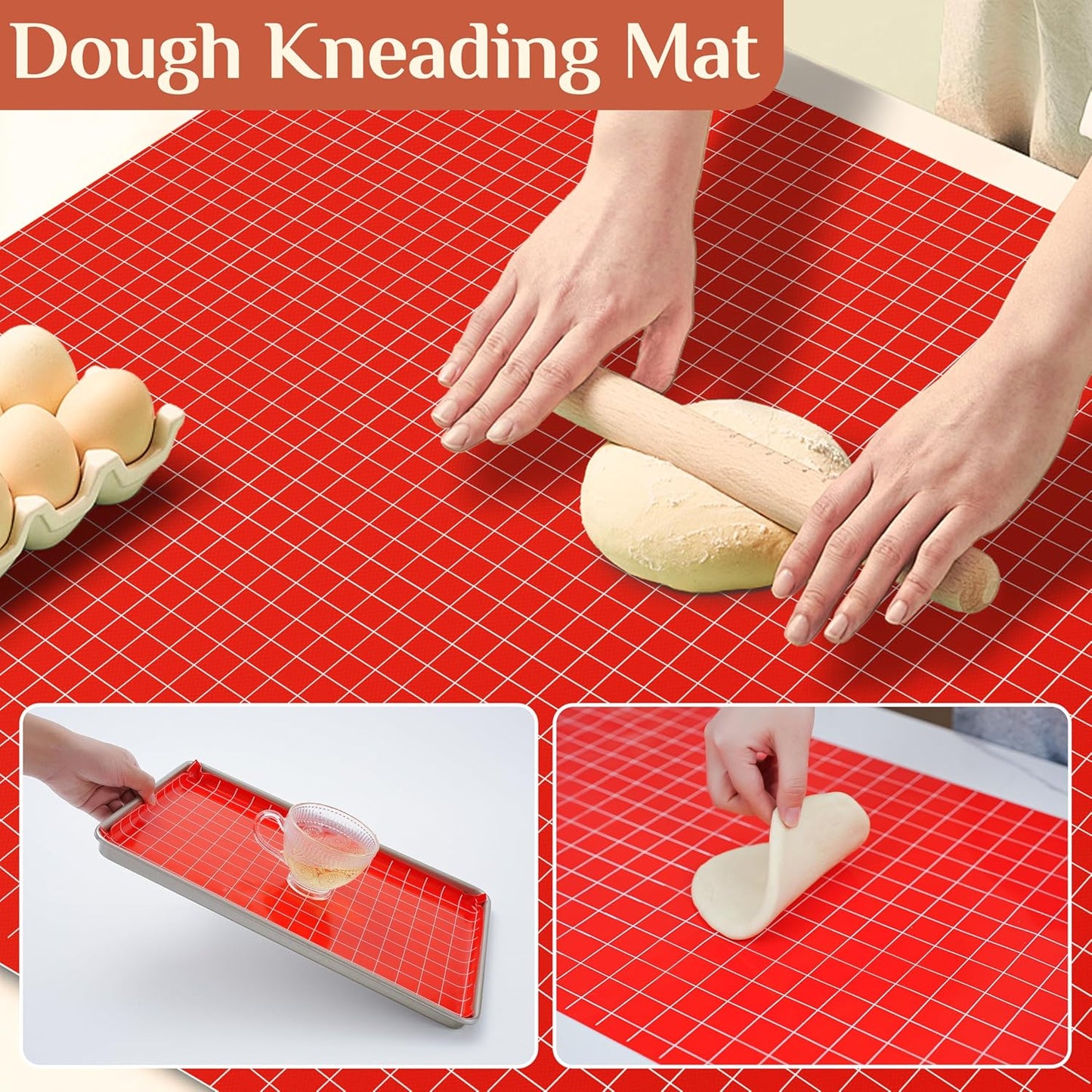 Silicone Baking Mat, 16 IN x 10 FT Free Cutting Baking Sheet,Non-Stick Reusable Dough & Pastry Mat,Non-Slip Silicone Mat Roll for Air Fryer Liner,Freeze Dryer,Oven Baking Pan,Kitchen Counter