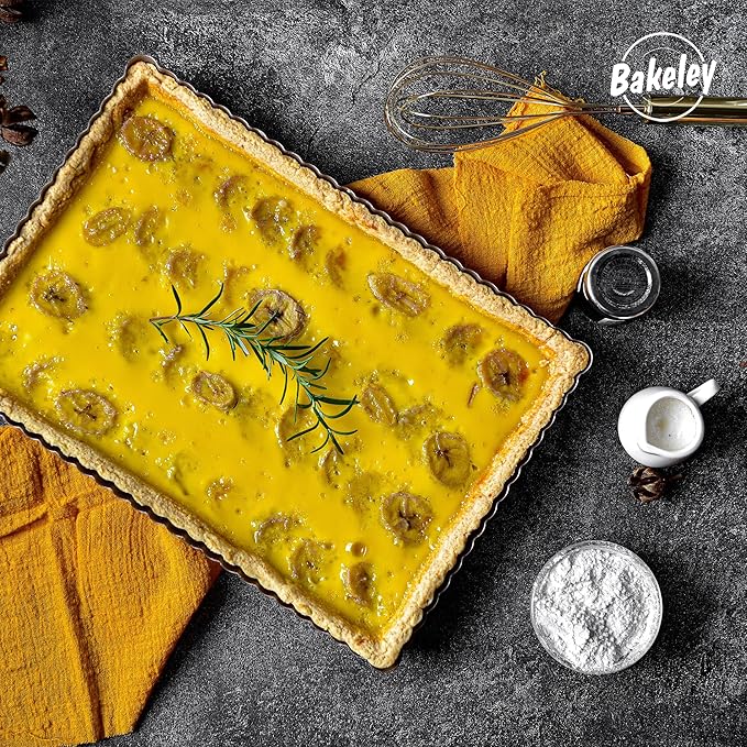 Rectangle Tart Pan, 13-Inch with Removable Loose Bottom Non-Stick Oblong Quiche Bakeware for Oven Baking (Champagne Gold)
